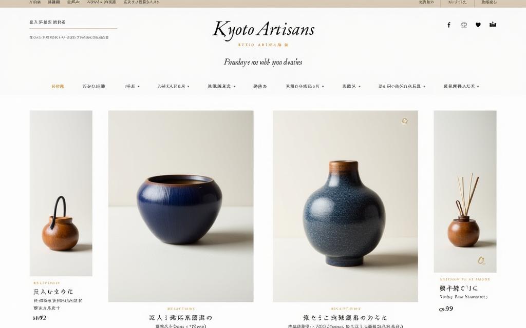 Screenshot of the elegant website for Kyoto Artisans, showcasing traditional crafts.