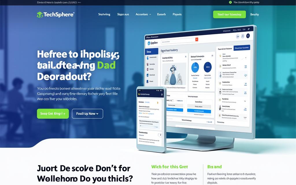 Screenshot of a clean and professional landing page for TechSphere's SaaS product.