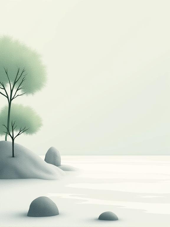 A minimalist digital representation of a Japanese zen garden with clean lines.